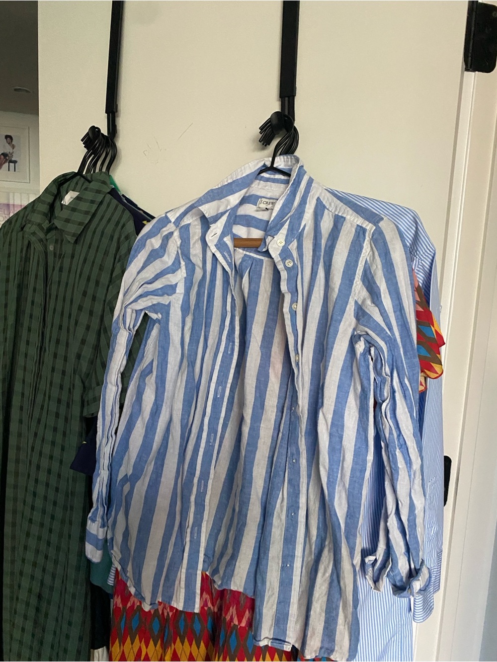 J. Crew Factory Blue and White Striped Linen-Blend Button-Down Shirt